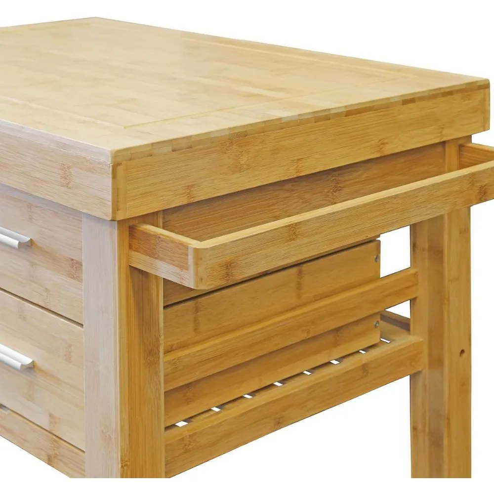 عربة جزيرة المطبخ مع أدراج، أرفف، رف المناشف، عجلات القفل، كتلة الجزار لإعداد الطعام وأدوات المتداول #6