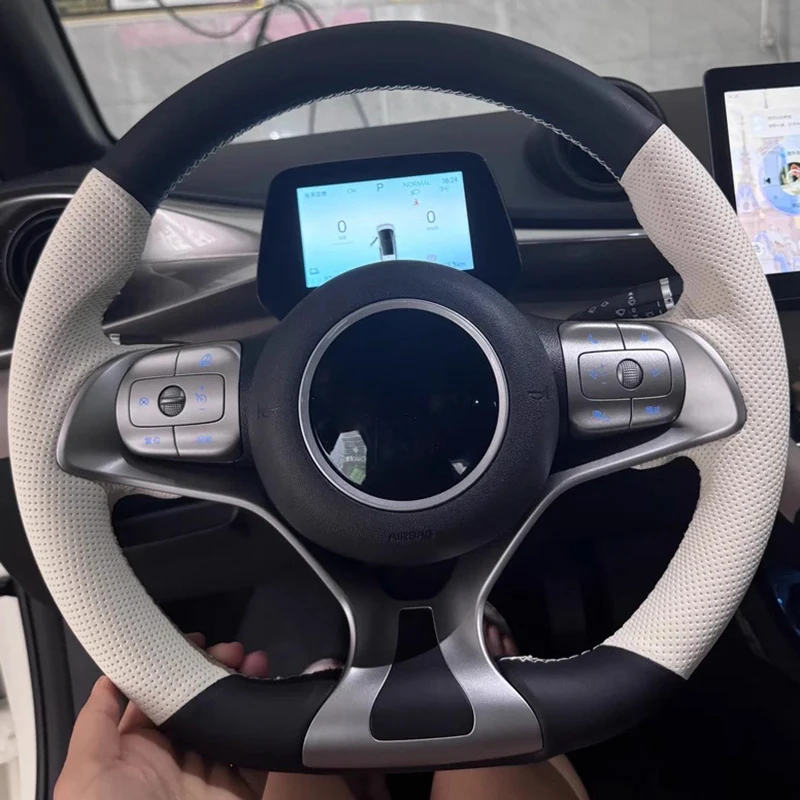 

For BYD Dolphin Yuan 22-24 Seal 23-24 Hand Sewn Needle Thread Car Steering Wheel Cover Interior Accessories Genuine Leather