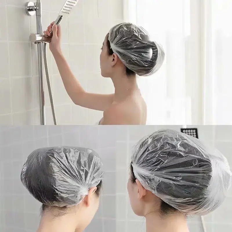 Hotel Sauna Salon Shower Cap Hood Plastic Shower Caps Pink Disposable Hair Caps Bathroom Water Proof Spa Woman Products Home