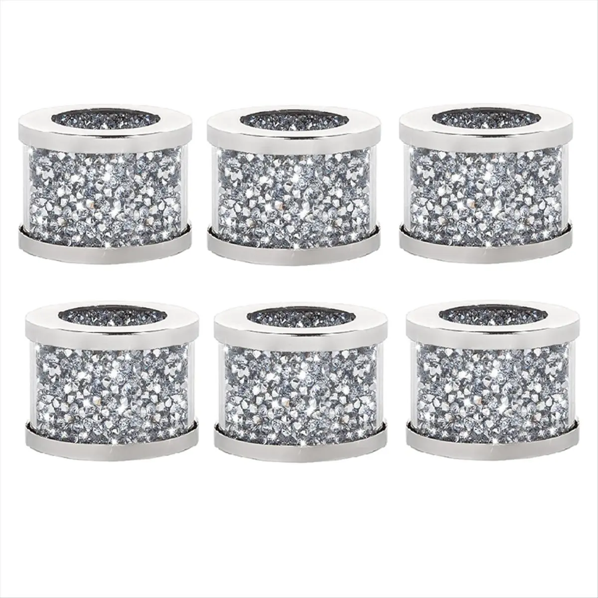 HITL 6 Pack Crystal Glass Napkin Holder Silver Napkin Rings, Crushed Table Settings Bling Buckles