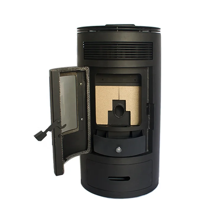 HeYing Cylindrical Automatic Cleaning Of Glass 12kw Corner Fireplace Indoor Freestanding Pellet Stove