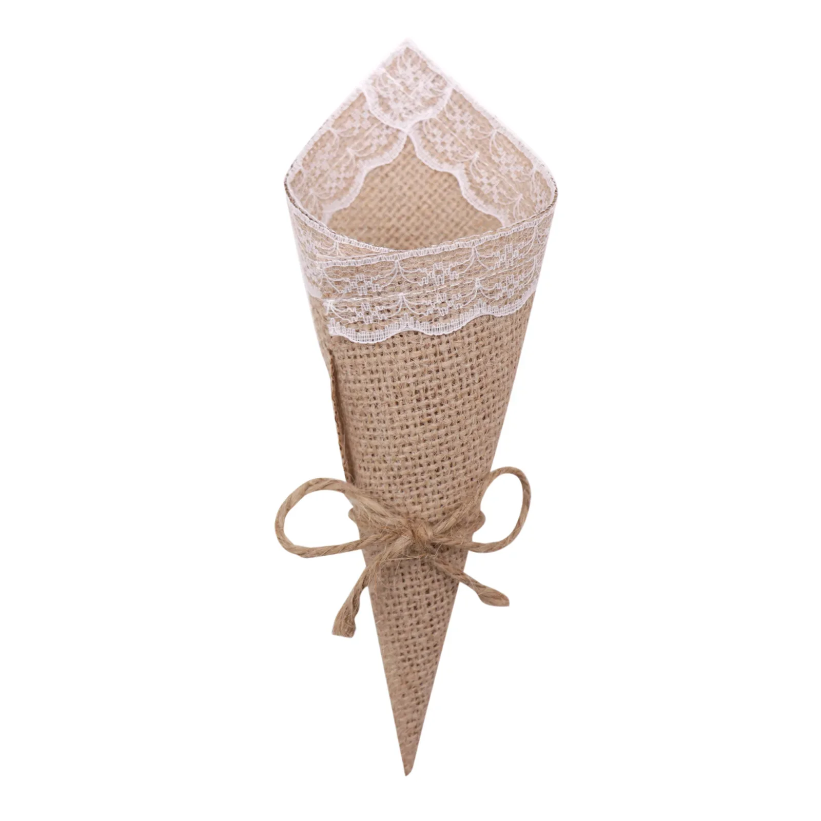 50pcs/lot 15*15cm Burlap Jute Hessian Pew Cones Bouquet Bag Flower Holder for Christmas Party Baby Shower Supply Wedding Decors