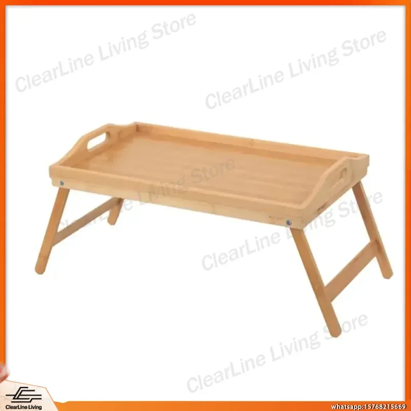 Bamboo Bed Tray Table Folding Laptop Tray with Handle Adjustable Height Snack Tray Breakfast Tray Drawing Desk Portable