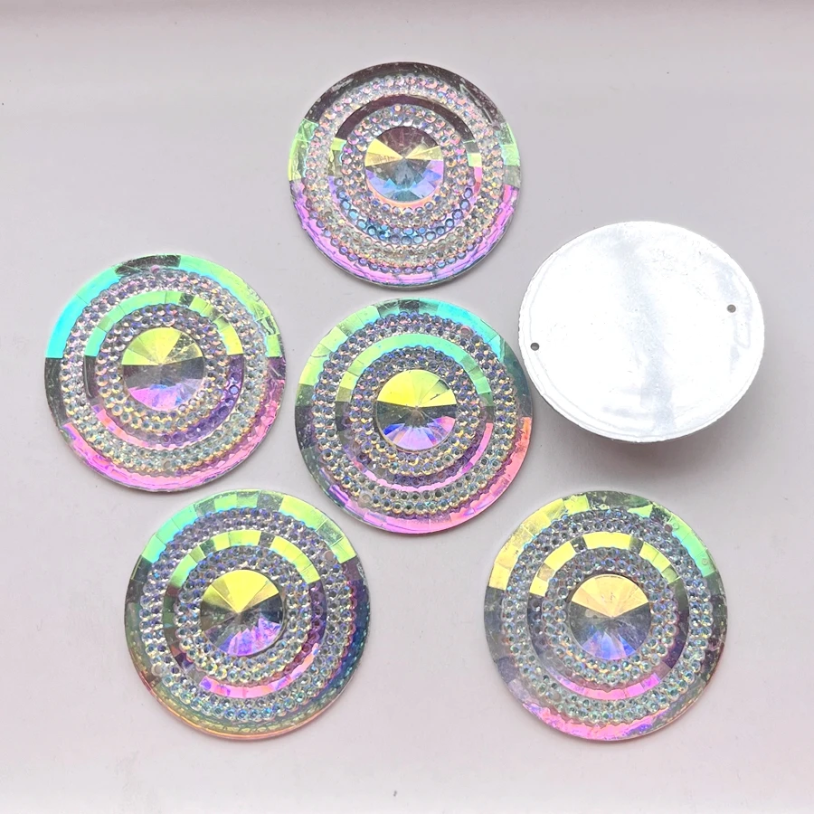 30mm Shiny AB Color Round Resin Sewing Rhinestone diy Jewelry Earrings Accessories Wedding Charm Decorative scrapbook 10pcs/lot