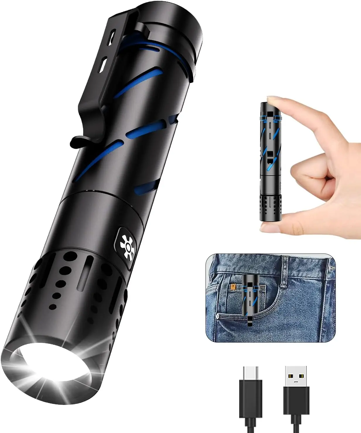 

NEW Flashlight with 5 Modes Zoomable Adjustable Brightness High Lumens Powerful Handheld Flashlight for Outdoor Emergency Camp