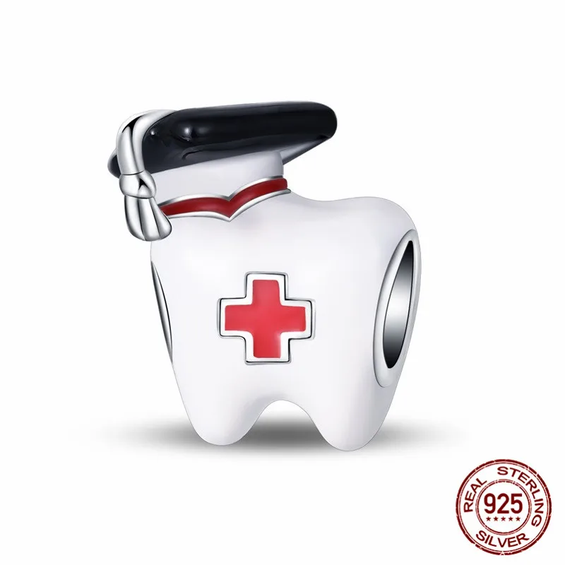 

925 Sterling Silver Teeth Whitening Pendant Bead Inlaid with Zircon Paired with an Original Bracelet DIY Womens Jewelry