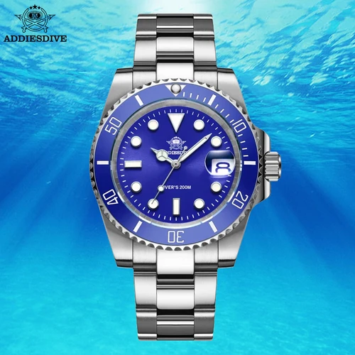 Reloj de cuarzo ADDIESDIVE de acero inoxidable para hombre, relojes con bisel de cerámica, reloj de pulsera de buceo superluminoso resistente al agua hasta 200M para deportes al aire libre