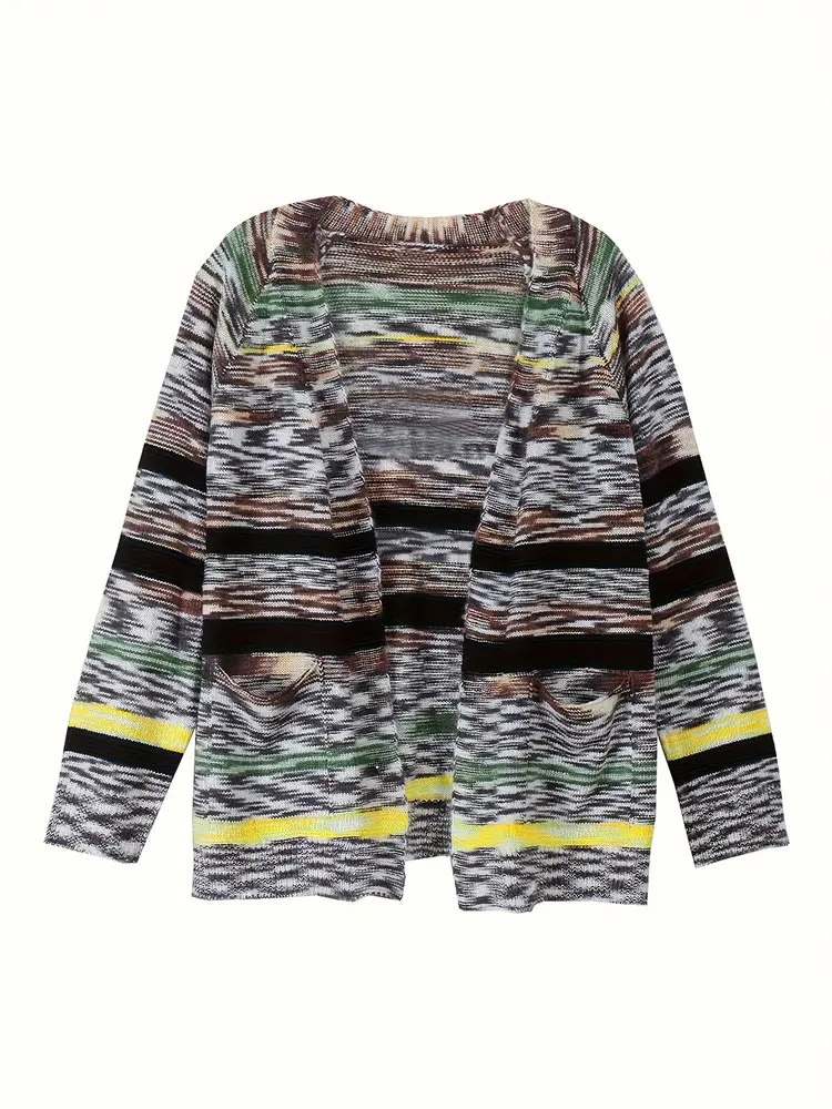 التخليص حجم كبير سترة المرأة سترة متعدد الألوان مخطط محبوك سترة تنوعا طويلة الأكمام الملابس النسائية للبيع #5