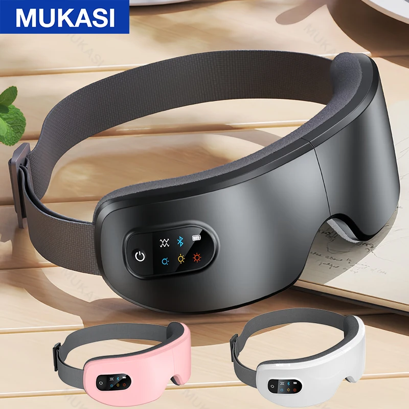 MUKASI Eye Massager with Heat Vibration Bluetooth Music, Smart Massage Eye Mask for Eye Relax, Reduce Eye Strain, Improve Sleep