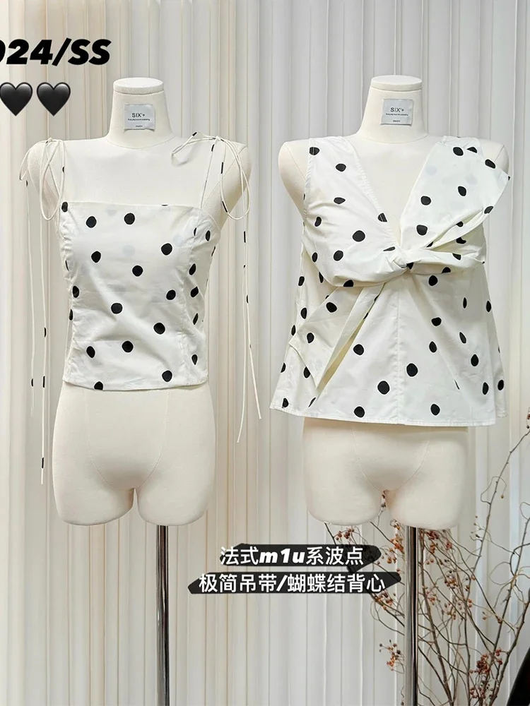 

Summer Women French Vintage Polka Dot Camisole Aesthetic Mori Girl Sleeveless Crop Top Coquette Gyaru Old Money Cute Core