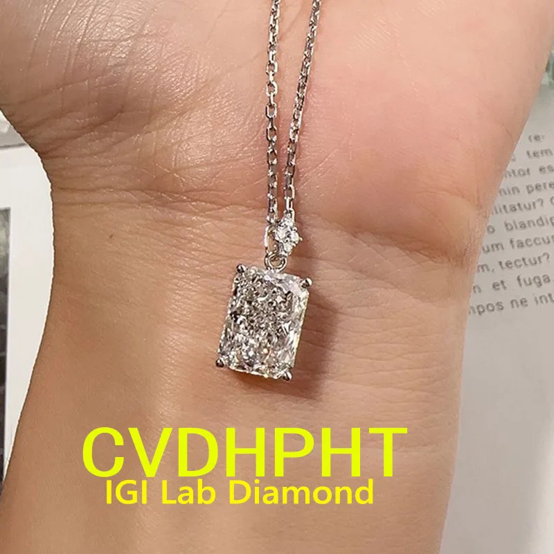 

Lab Grown Diamond CVD HPHT 18k White Gold Radiant Pendant Necklace 18inch in Solid Gold Wedding Necklace For Woman ﻿