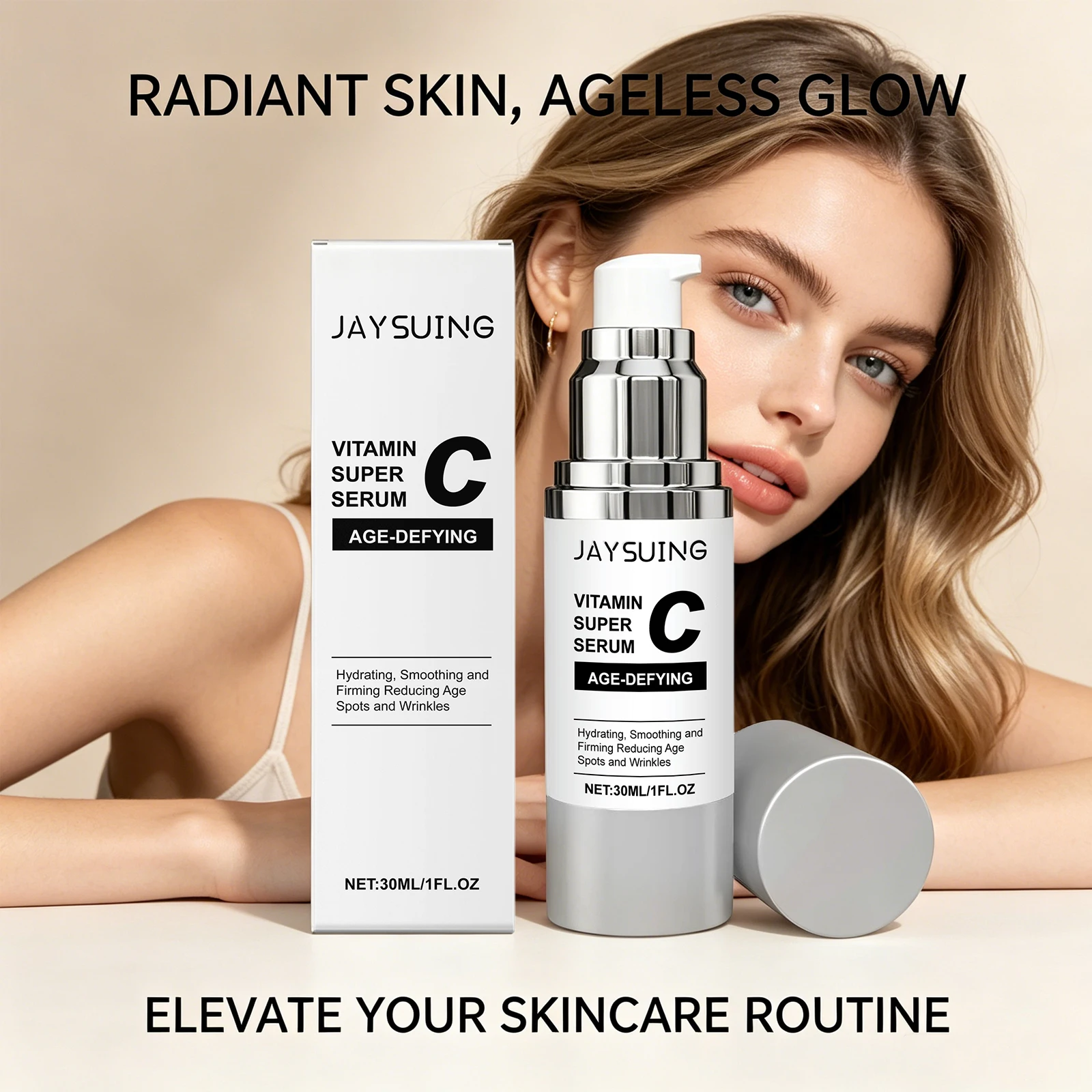 Sérum Super Vitamina C Firmador e Rejuvenescedor da Pele, Reduz Linhas Finas, Fórmula Completa de Vitamina, Essência Facial Anti-Rugas