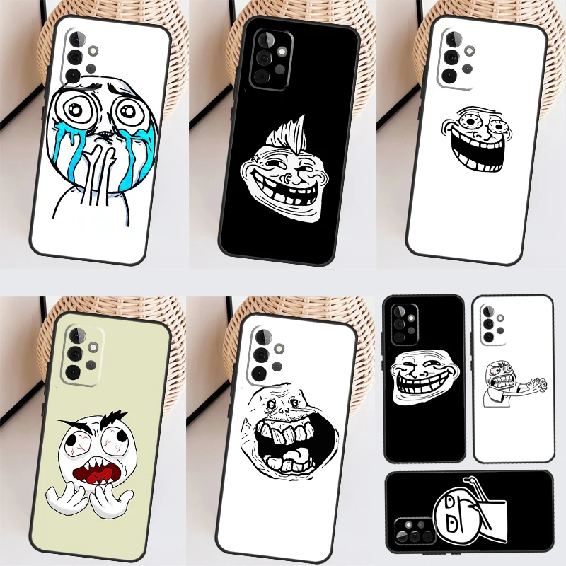 Troll Face Meme Case For Samsung Galaxy A14 A24 A34 A54 A51 A71 A13 A23 A33 A53 A73 A12 A22 A32 A52 Coque