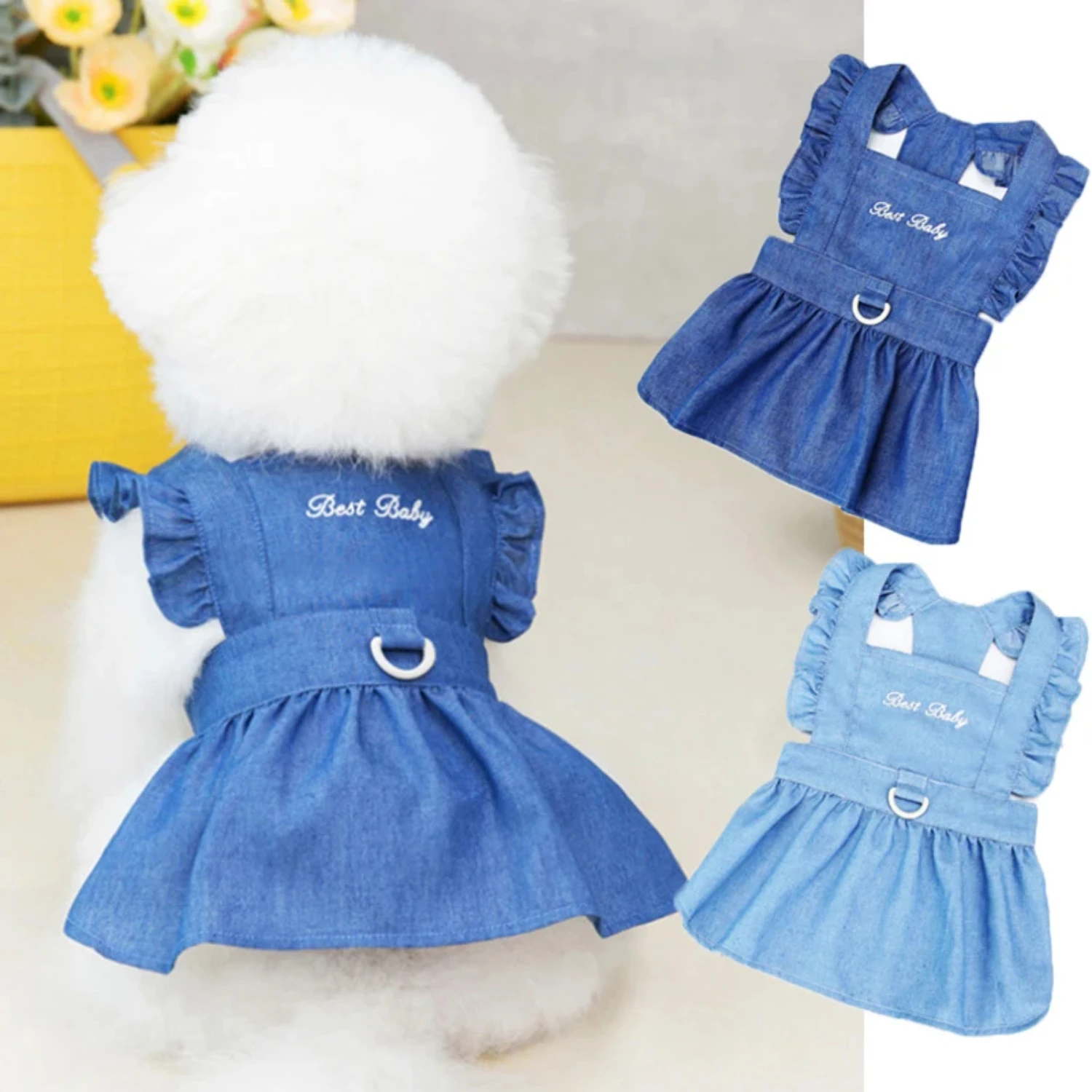 Autumn Letter Print Denim Vest  Spring Dress Harness Dog Shirt Cat Puppy Outdoor Walk Chest Strap Dress With D-Ring Pet Supplies