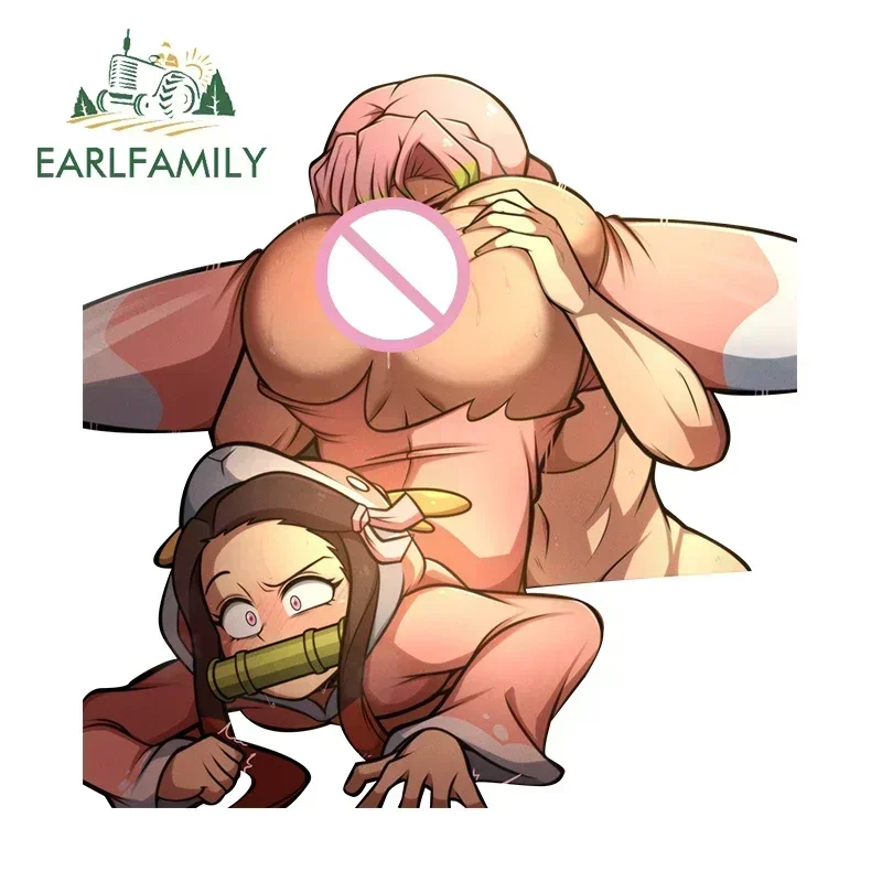 

EARLFAMILY 13cm × 12.6cm For Super Sexy NSFW Suck Anime Girl Nezuko Butt Car Stickers Sunscreen Graffiti Decals Simple Car Goods