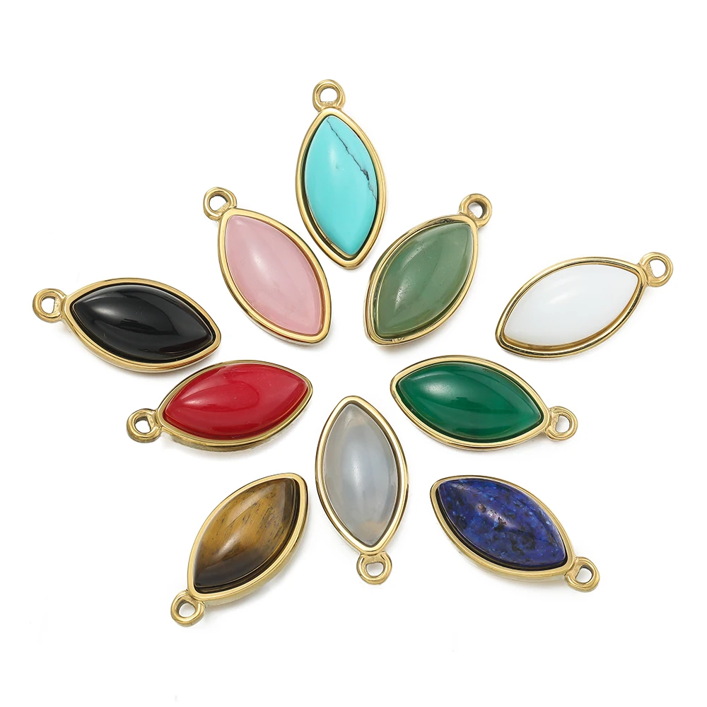 

1Pcs/Pack Multicolor Natutal Stone Stainless Steel Oval Shape Pendant for DlY Charm Bracelet Necklace Jewelry Making Accessories