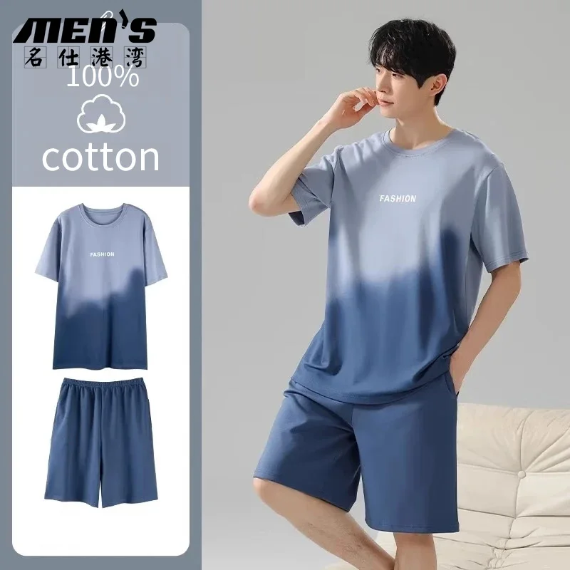 

Men's pajamas 100% cotton short-sleeved shirt and shorts summer men's pajamas new style cotton large size all-season home wear s