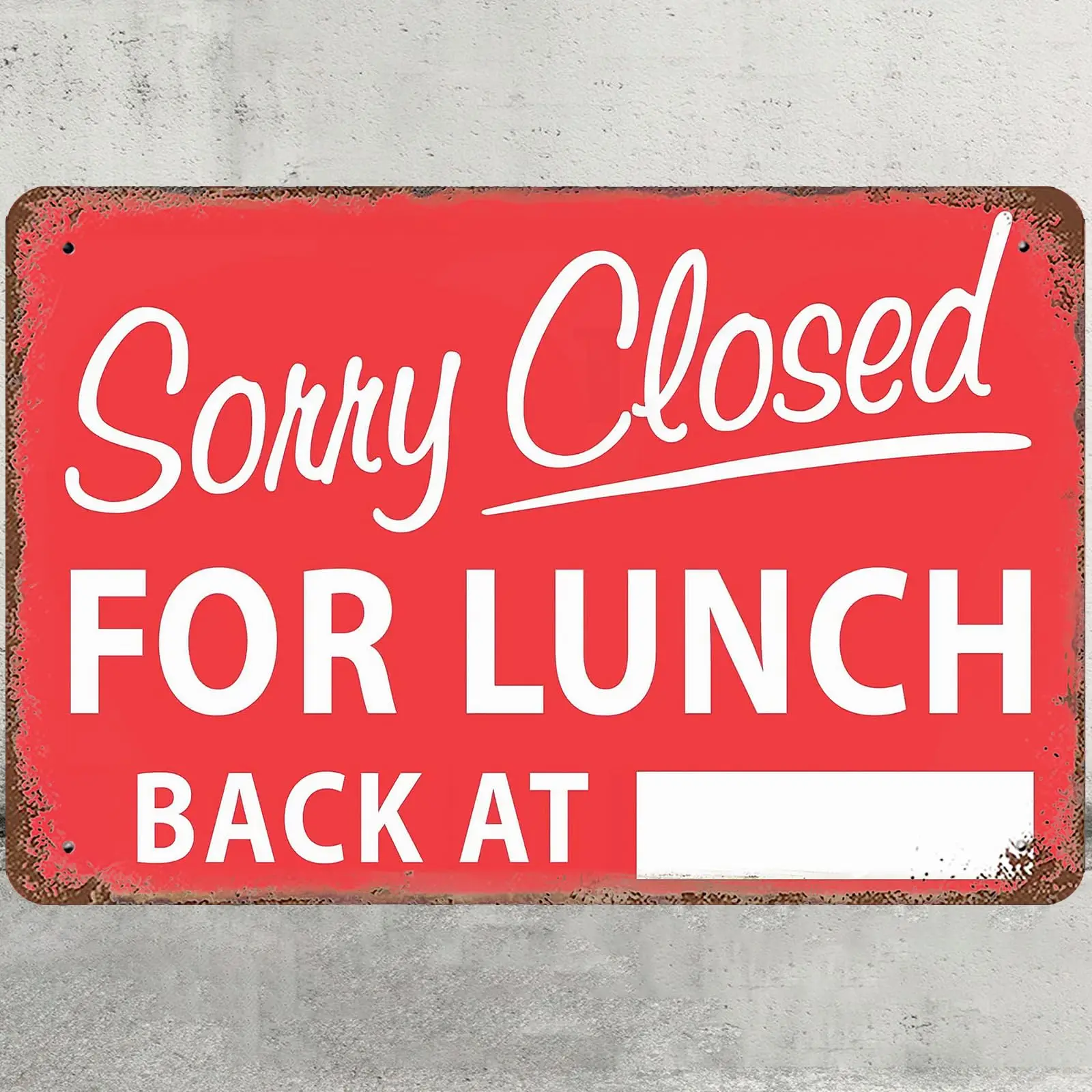 Metal Tin Sign 6x8 Inches, Out To Lunch Wall Decor Sorry Closed For Lunch Back With Clock Tin Signs Poster for Home Living Room