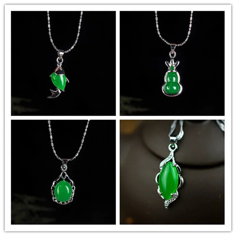 925 Silver Inlaid Natural Green Jade Water Drop Heart Shape Beads Necklace Original Simple Pulp Bead Gift Women Fine Jewelry