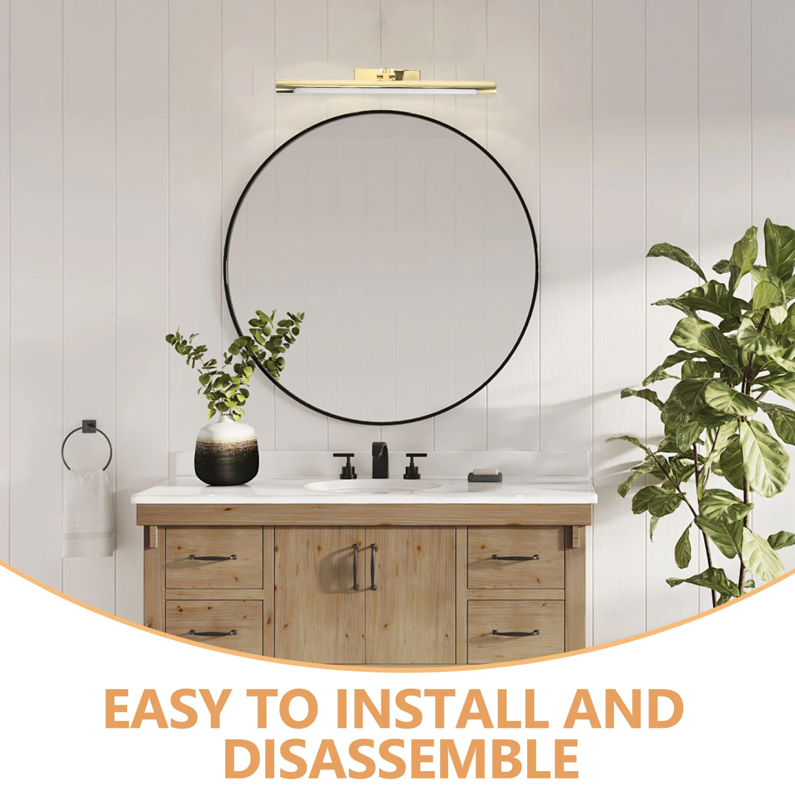 Lampada da parete per faro a specchio a LED 9W 40cm Luce dorata in stile moderno per bagno, soggiorno, camera da letto