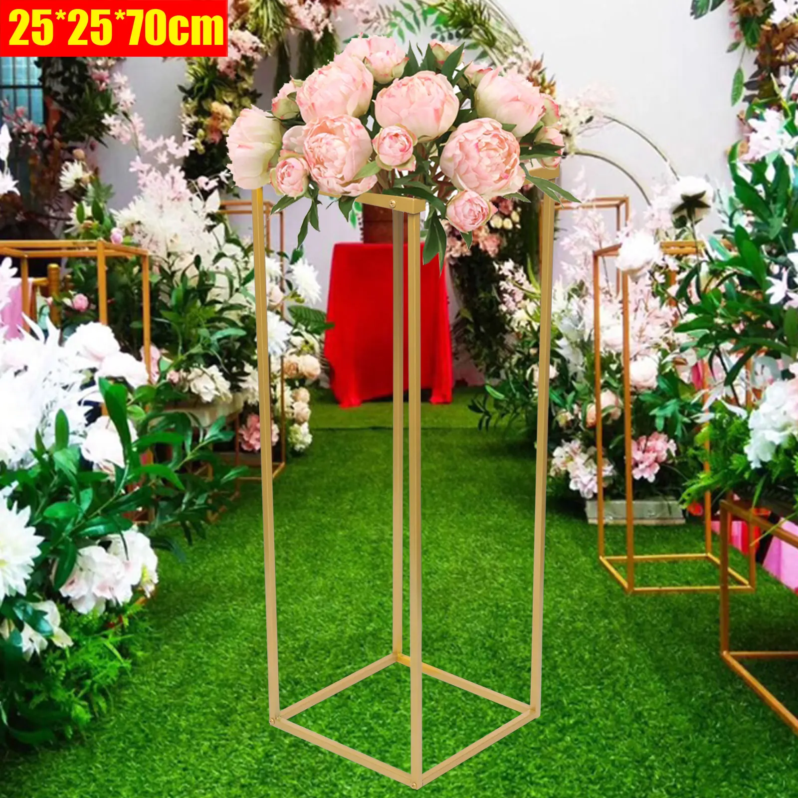 70cm Gold Metal Flower Rack Geometric Rectangular Frame Romantic Wedding