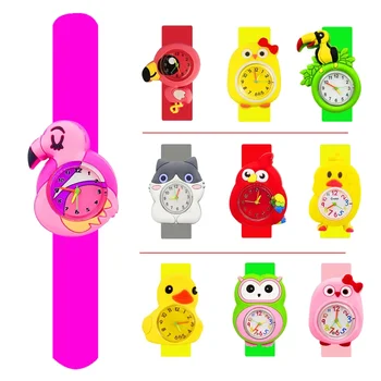 Cartoon Tukan Flamingo Kinder uhren Baby Geburtstags geschenke Baby Studie Zeituhr Mädchen Jungen Kinder Uhr Spielzeug Ersatz batterie