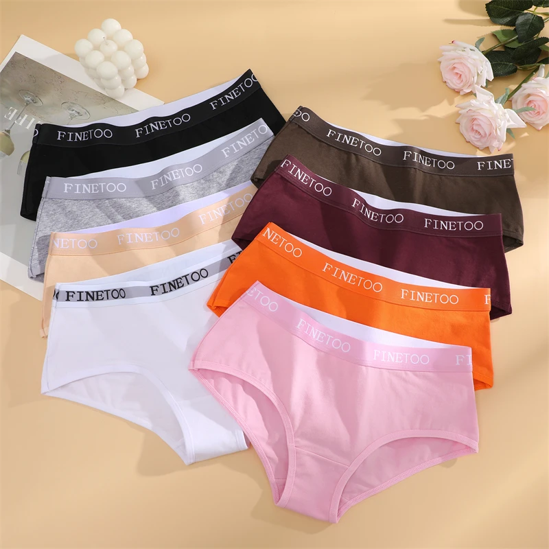 FINETOO 3Pcs Cotton Letter Belt Underwear Women\'s Panties Sexy Breathable Low Waist Briefs Female Stretch Comfortable Lingerie