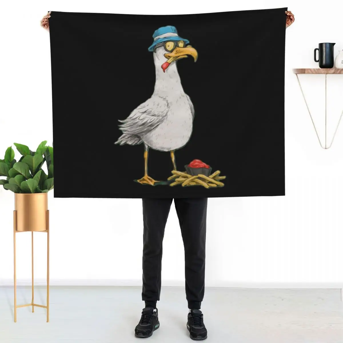 Seagull with fries Classic Throw Blanket Designers halloween Flannel Fabric Sleeping Bag Bed linens cosplay anime Blankets