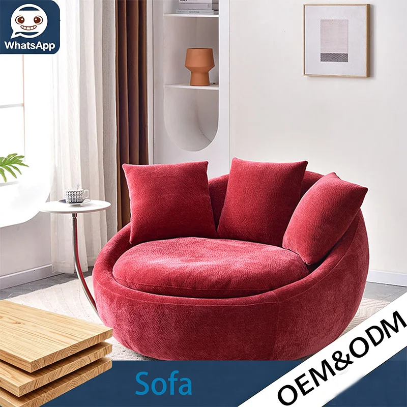Comfort Lazy Rotatable Single Recliner Chair, Modern Luxury Unique Red Design Leisure Sofa for Living Room Bedroom Decor