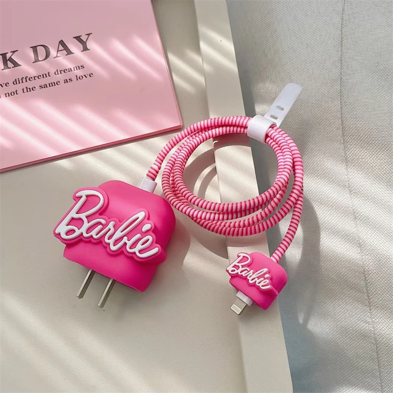 Fashion Barbie Pink Data Cable Protective Cover for Iphone 18/20W Girls Charger Head Protection Sleeve Case Holiday Gifts