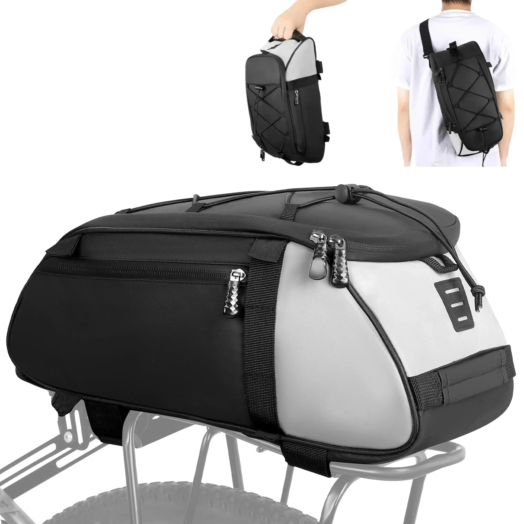 

Bike Rack Bag, 12L Waterproof Reflective Ebike Rear Trunk Bag, Cycling Saddle Bag with Shoulder Strap for Commuter Travel Outdoo