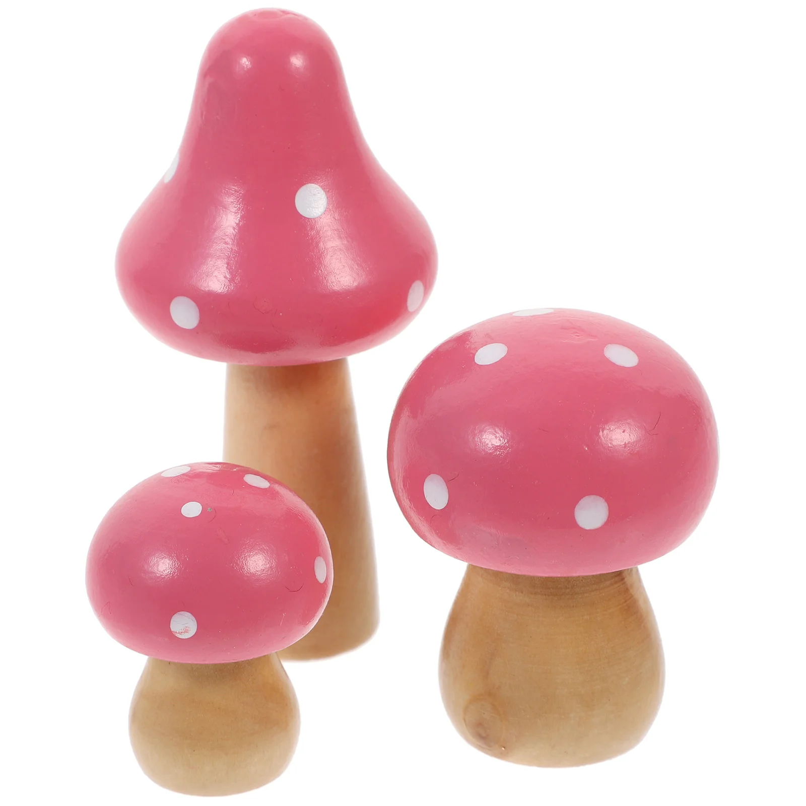 

3 Pcs Mushroom Sculpture Mini Wooden Color Ornament Fairy Dining Table Desktop Pink Simulated