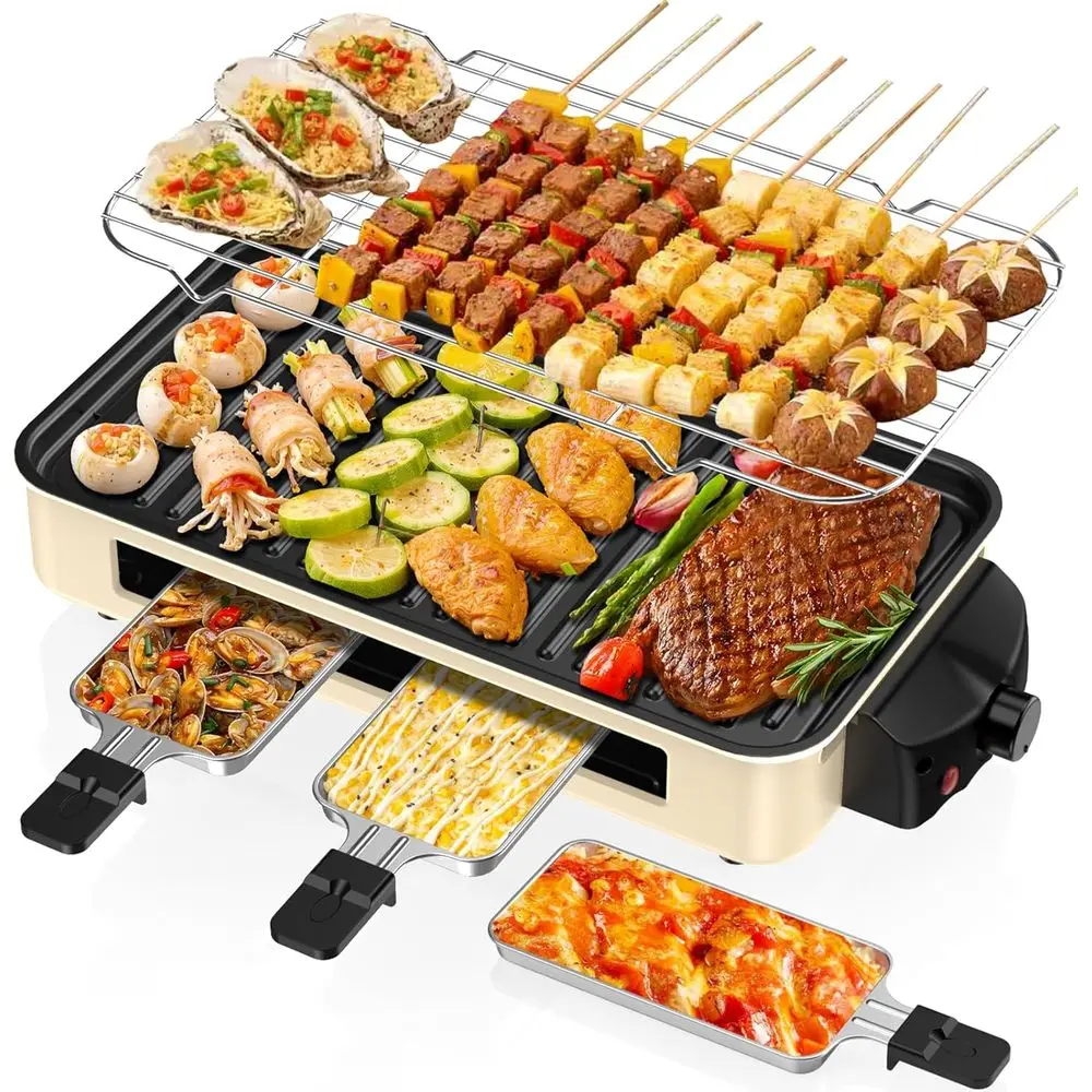 

Electric Indoor Grill 1500W -2 in 1 SmokelIndoor Grill or Kitchen with Non-stick Removable Grill & Griddle Plate,Temperature Con