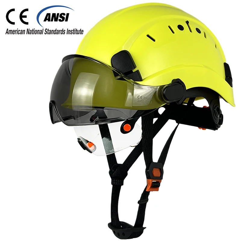 CE Construction Safety Helmet With Visor Built In Goggles For Engineer ABS Hard Hat ANSI Industrial Work Cap Head Protection