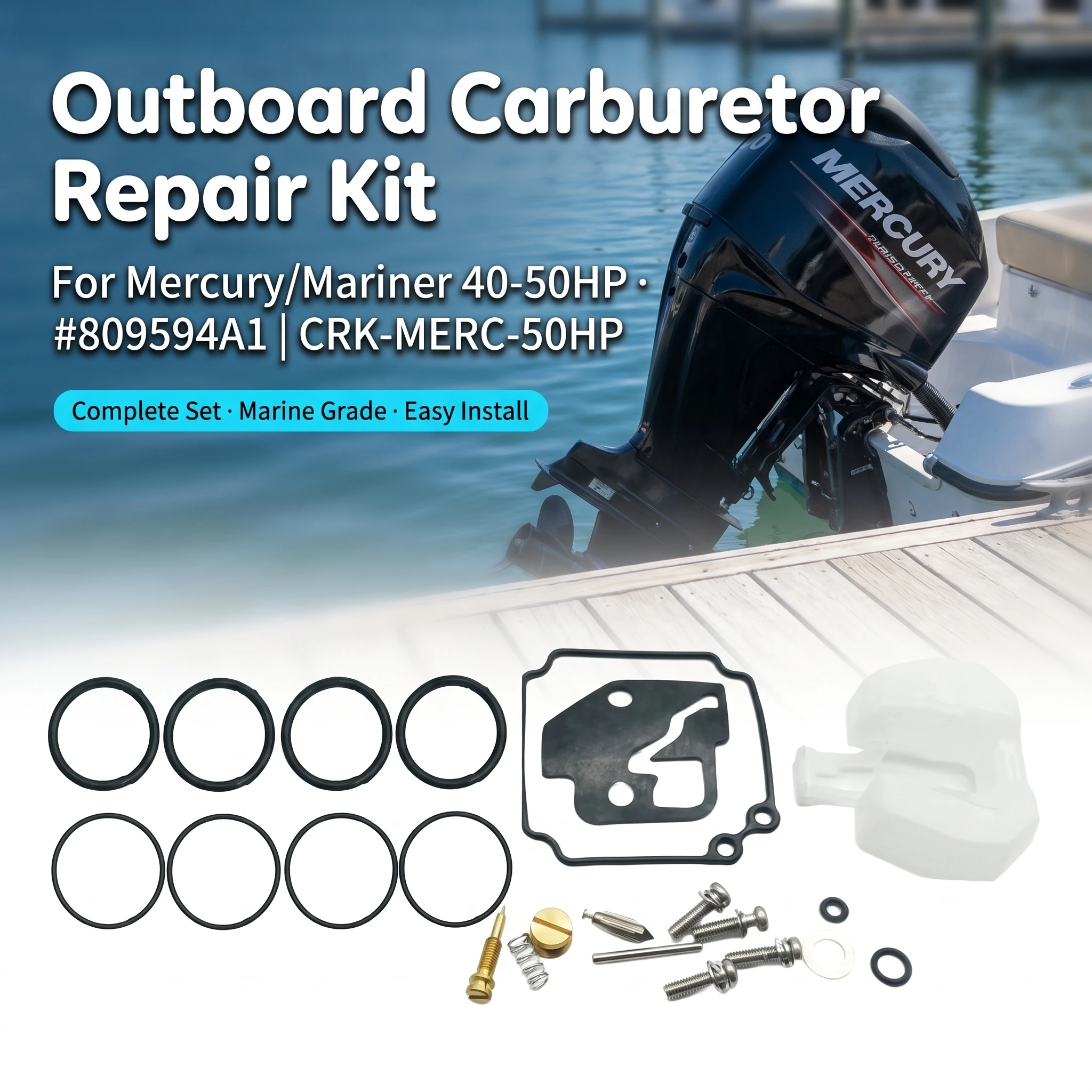 Carburetor Repair Kit for Mercury 40-50HP Outboard Motor, Replaces 62Y-W0093-00-00 809594A1, Marine Engine Carb Kit