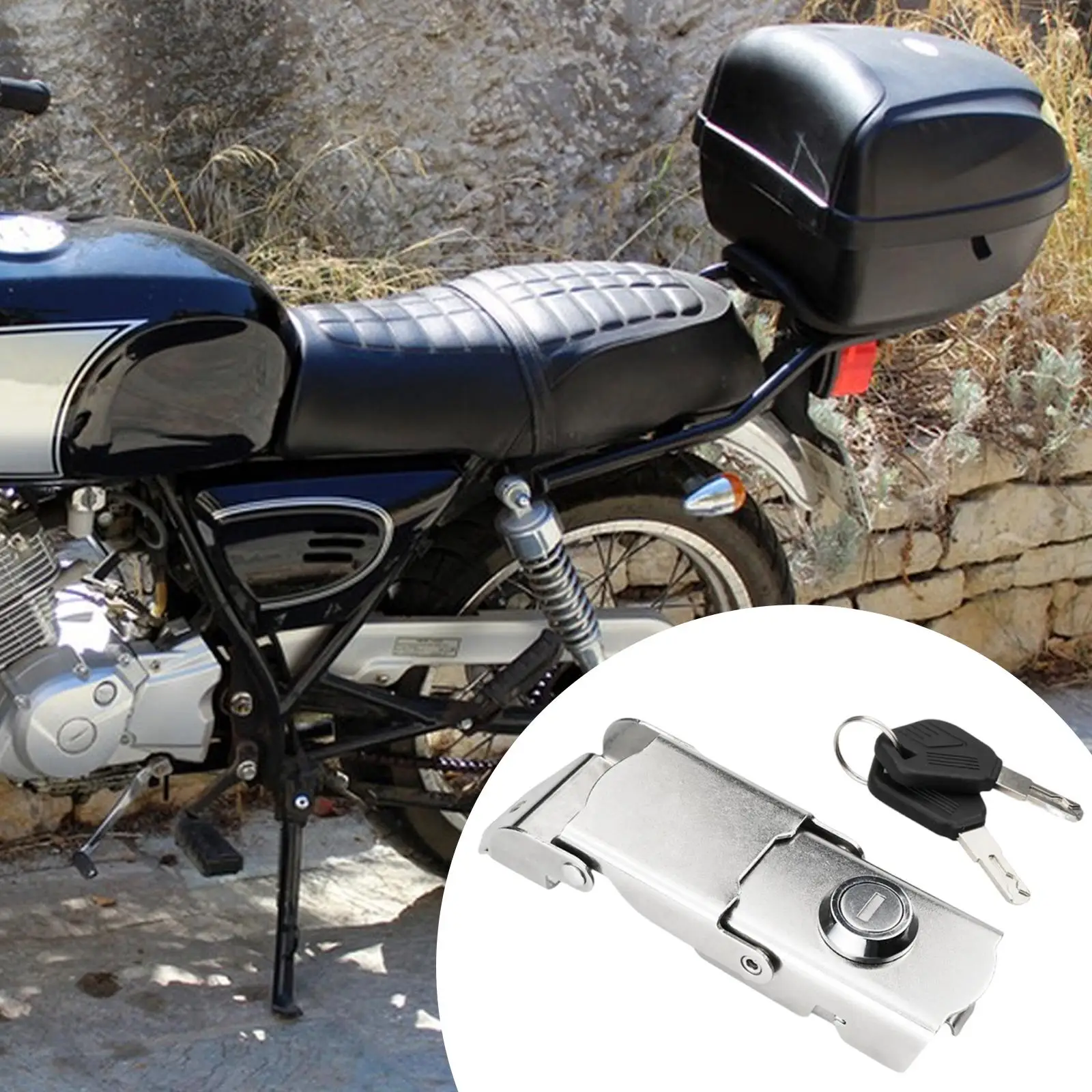 

Замок багажника мотоцикла с двумя ключами, поворотная ручка из нержавеющей стали, противоугонный задний багажник, аксессуар для скутеров