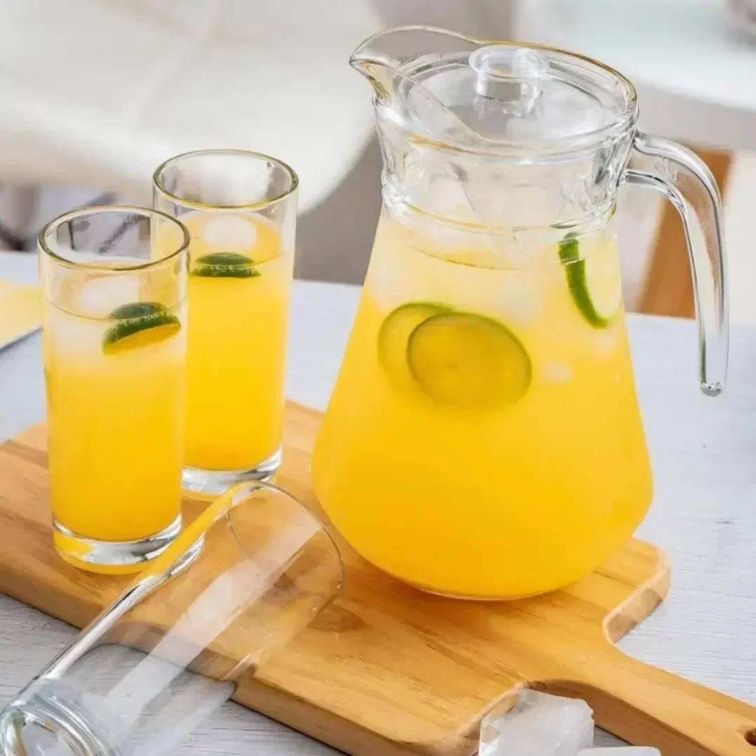 Brocca per acqua ghiacciata trasparente da 2 pezzi con coperchio e manico, brocca per tè resistente al calore per succhi, latte, bevande fredde o calde - Molto durevole,