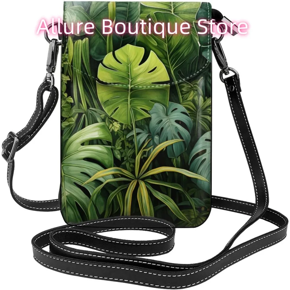 

Tropical Cute Turtleback Plant Crossbody Bag for Women PU Leather Small Travel Cell Phone Pouch Lightweight Mini Phone Purse Wal