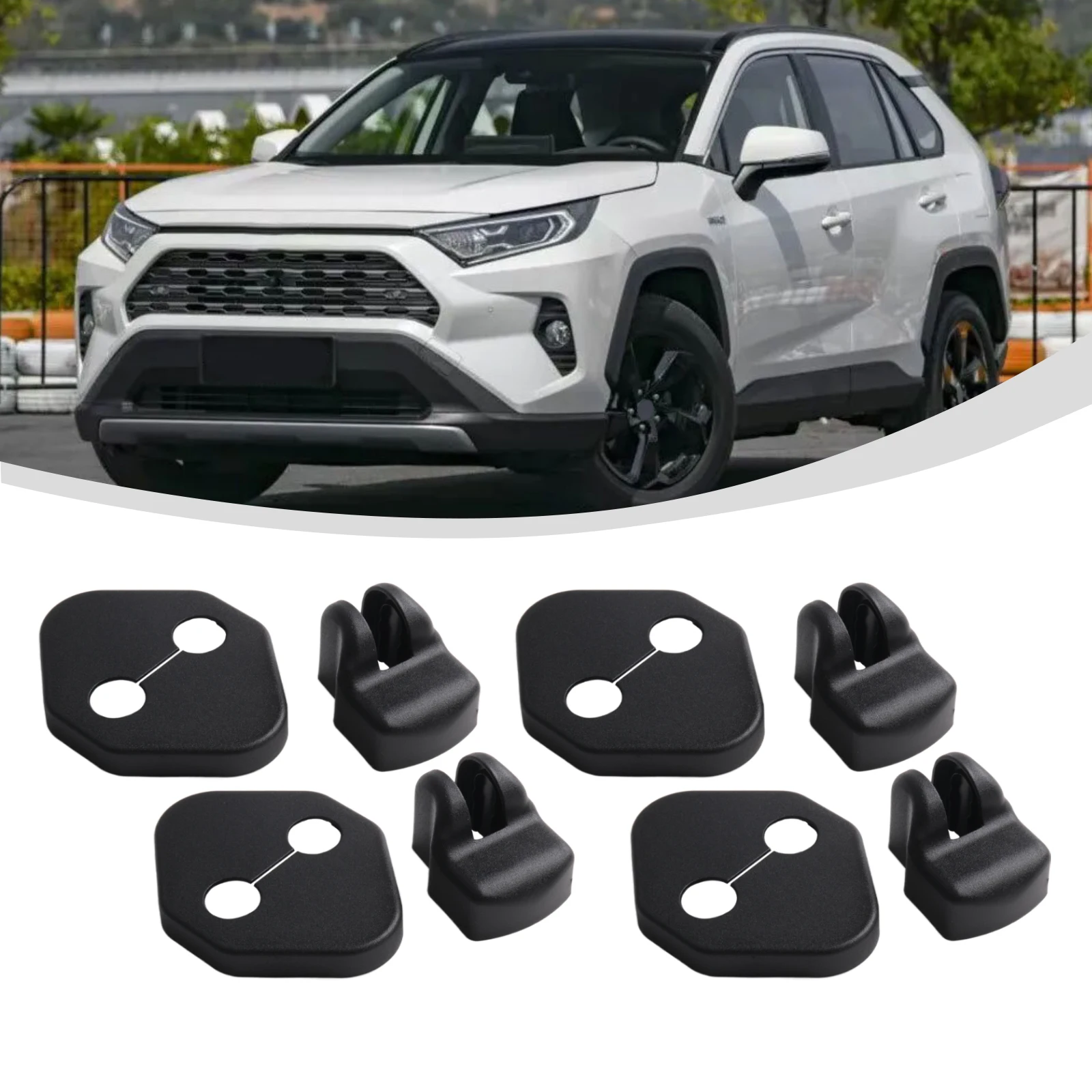 8PCS ABS Door Lock Cover Protector Set Compatible With For Toyota For RAV4 2019 To 2022 Door Handle Trim Cover/ For Exterior