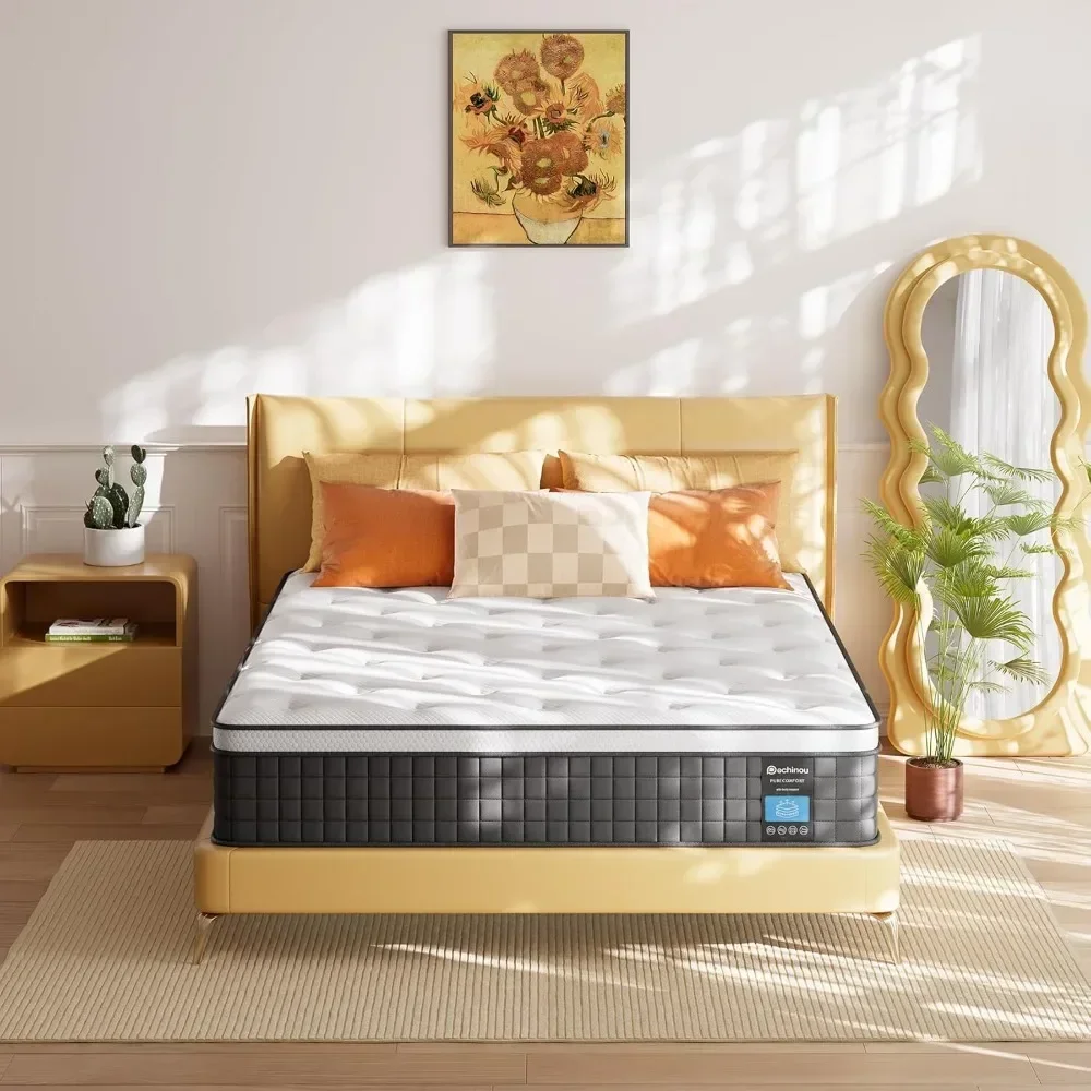 Materassi Queen Size da 12 pollici con memory foam e molla indipendente, morbidi e confortevoli, limitatori di pressione, freschi e traspiranti