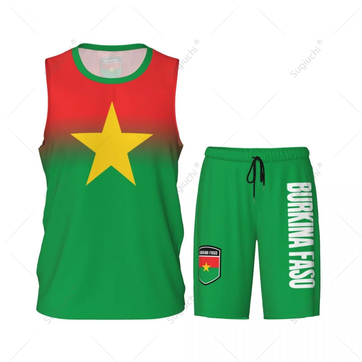 Men Burkina Faso Flag Basketball Jersey Set Mesh Shirt & Pants Sleeveless Exclusive Team-up Custom Name Nunber Unisex