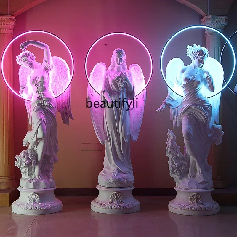 

L GRP Sculpture Club Luminous Decoration European Xi Plaster Statue Angel