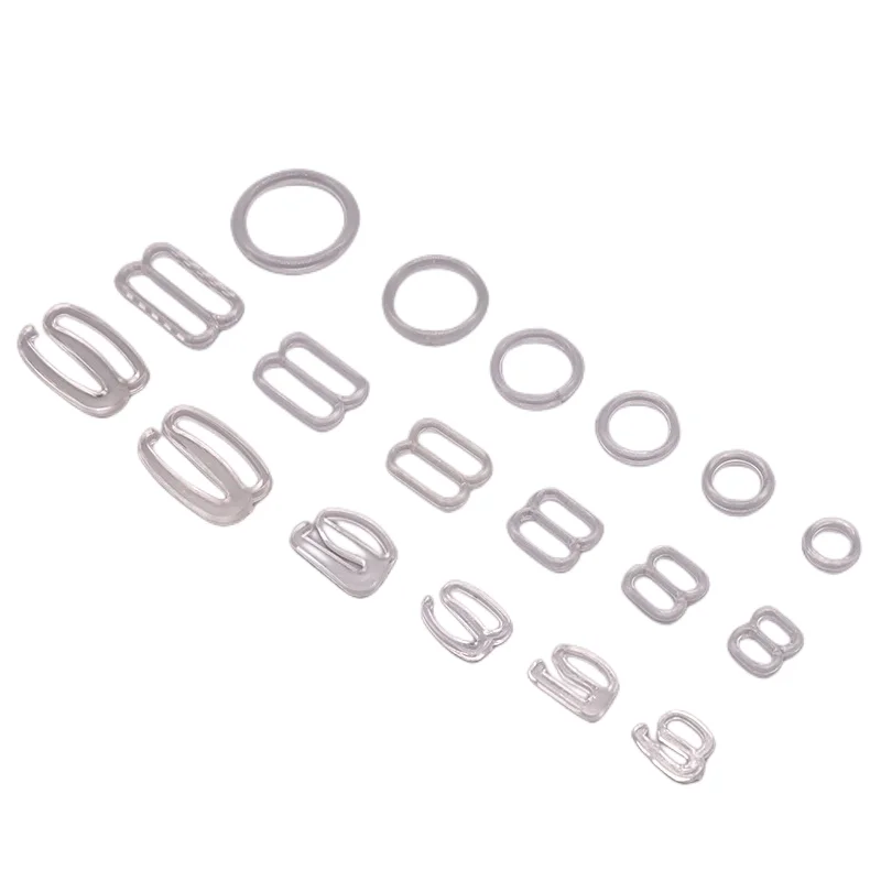 100pcs/bag Plastic Lingerie Underwear Bra Strap Adjustment O Rings 8 Slide 9 Hooks ，Inner Diameter 6/8/10/12/15/18/20/25mm