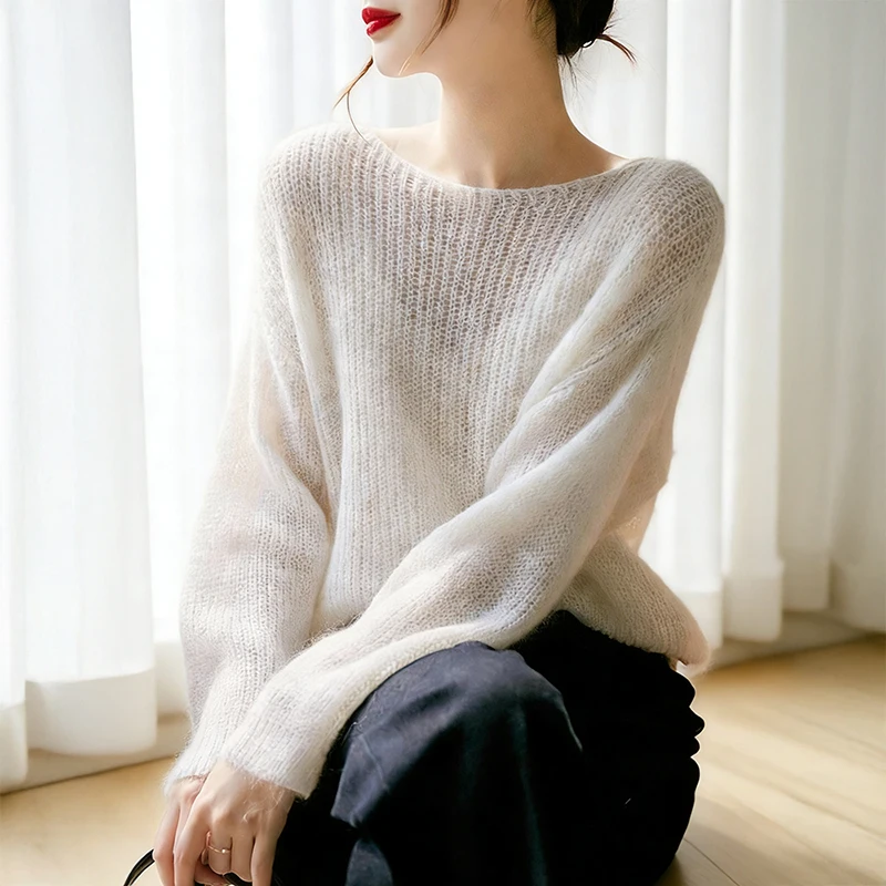 Rib Knit Pullover Sweater for Women Chunky Loose-fit Drop Shoulder Boat Neck Plain Jumper Blouse Cozy Knitwear Spring Autumn