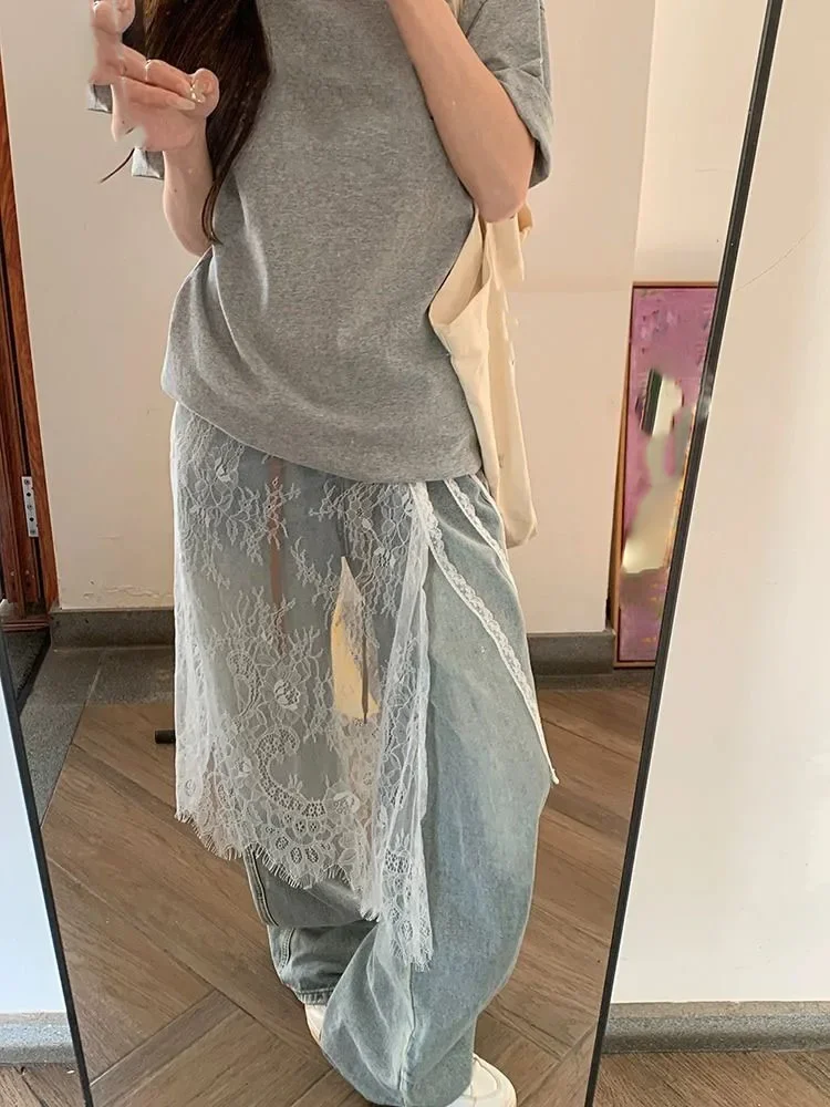 Skirts Women Lace Drawstring Design Elegant Korean Style Spring Summer A-line High Waist Irregular Side Slit Fashion Street