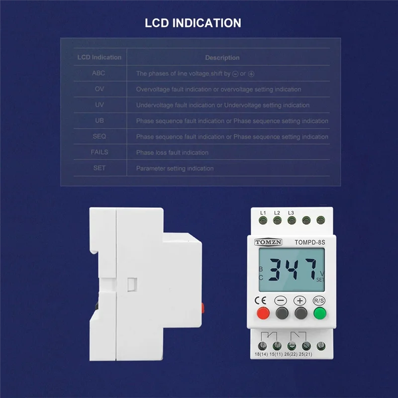 TOMZN 전압 보호기 과전압 보호기 보호 계전기 아래의 3상 시퀀스 보호기