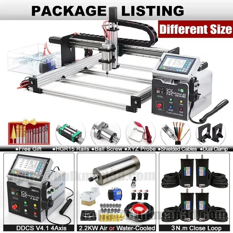 BulkMan3D ULTIMATE Bee CNC máquina enrutadora Kit completo 4 ejes DDCSV4.1 Control sin conexión 2.2KW husillo de refrigeración por aire/agua CNC