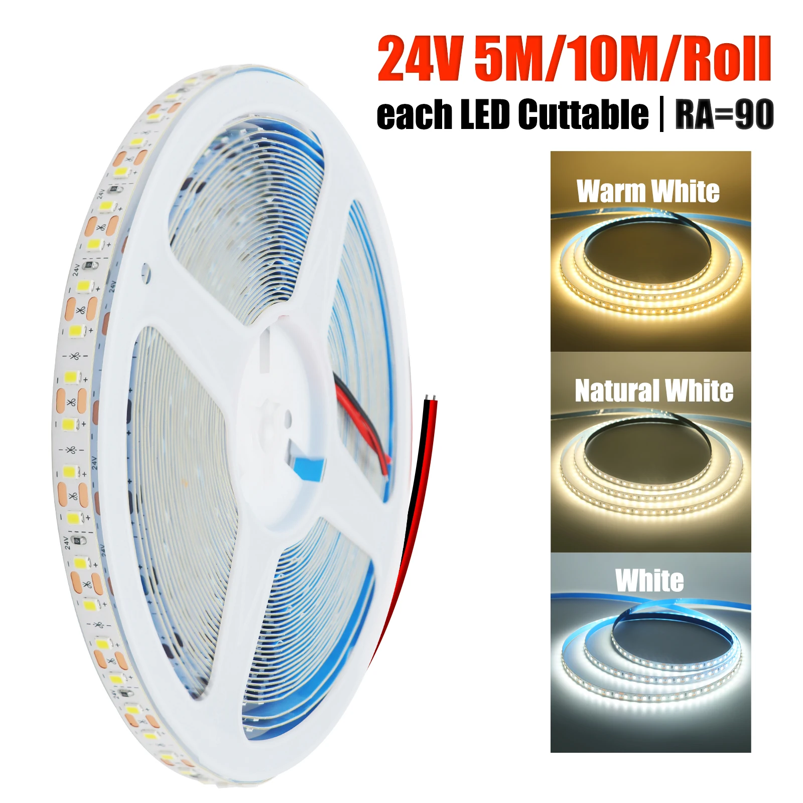 

1 LED Cuttable 24V 5m 10m/Roll LED Strip Lights 8mm PCB 2835 120LEDs/M 3000K 4000K 6500K RA90 Flexible LED Tape Home Room Decor