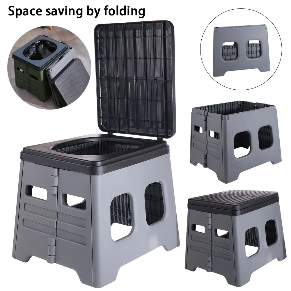 مرحاض PP محمول قابل للطي خفيف الوزن ومتعدد الوظائف في الهواء الطلق مع غطاء مرحاض شاحنة قابلة للطي متينة