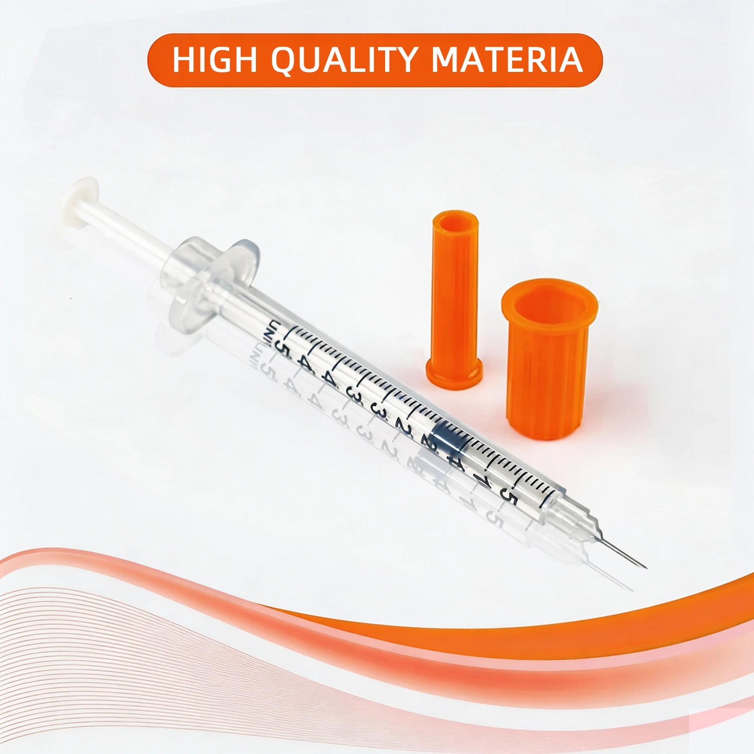50/100 Stück 0,5 ml 30G 8 mm Einweg-sterile orangefarbene Insulinspritze mit 5/16" Nadel, einzeln verpackt für die Tierfütterung, Kunststoff – Detail 4